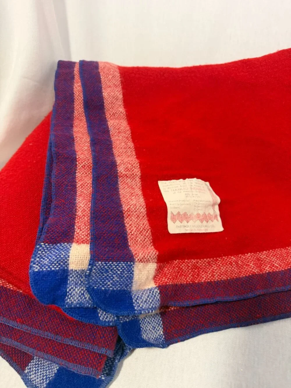 Faribault Woolen Mill Navajo Wool Blanket Set 2 Red Plaid Throw Vintage Stadium